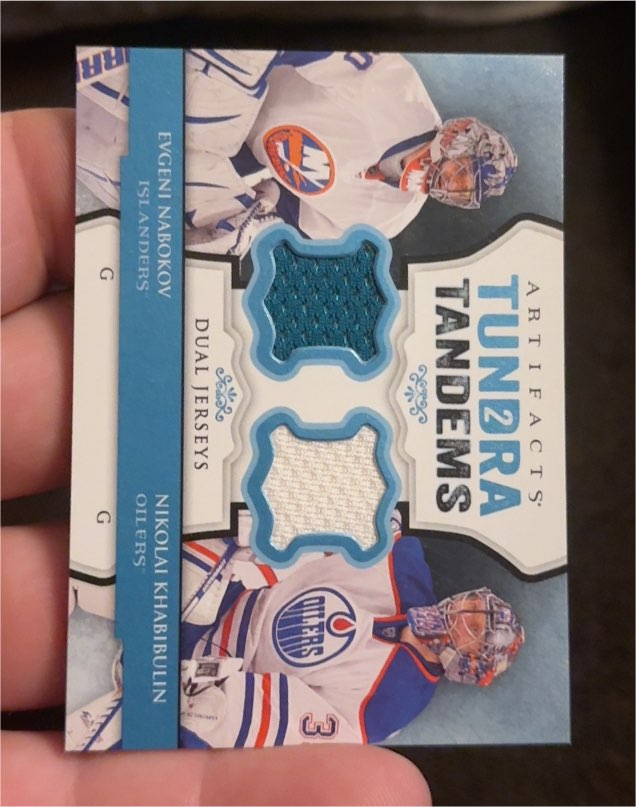 2013-14 Upper Deck Artifacts Tundra Tandems Dual Jerseys Evgeni Nabokov Nikolai Khabibulin — front