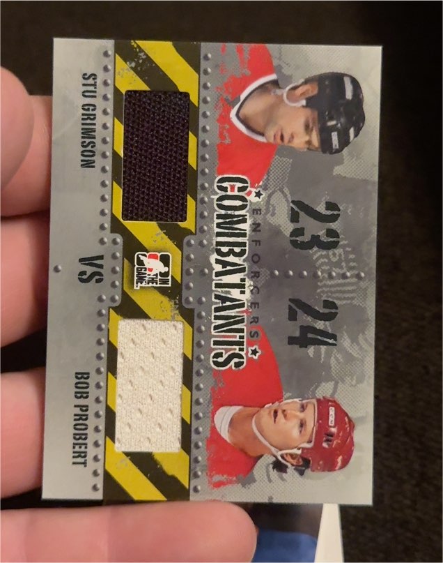2011-12 ITG Enforcers Combatants Dual Jersey #C-24 Stu Grimson vs Bob Probert — front