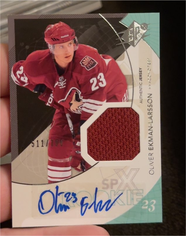 2010-11 Upper Deck SPx #182 Oliver Ekman-Larsson Rookie Auto Jersey — front