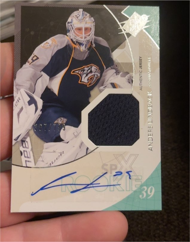 2010-11 Upper Deck SPx #174 Anders Lindback Rookie Jersey Auto — front