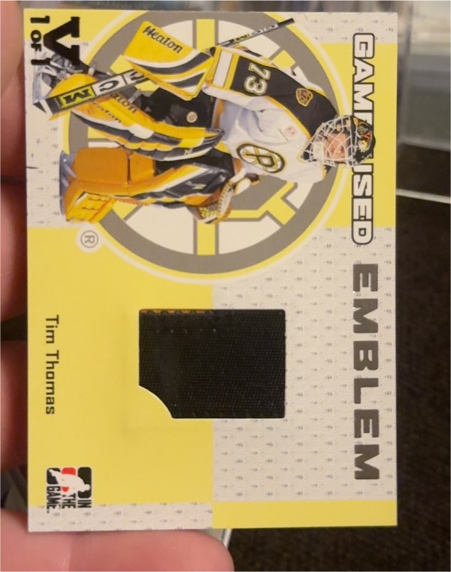 2006 ITG Heroes and Prospects Game-Used Emblem Tim Thomas — front