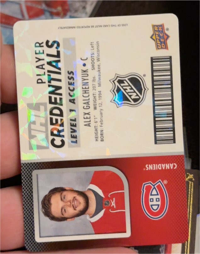 2017-18 Upper Deck MVP NHL Player Credentials Level 1 Access #NHLAG Alex Galchenyuk — front