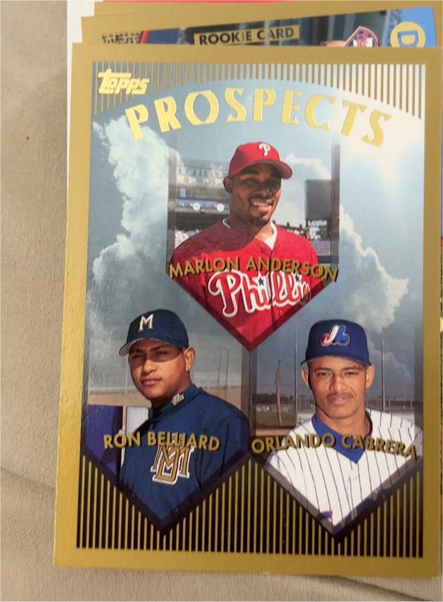 1999 Topps #427 Marlon Anderson / Ron Belliard / Orlando Cabrera — front