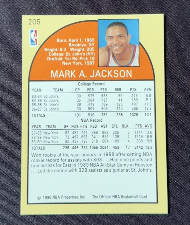 1990-91 Hoops #205 Mark A. Jackson — front