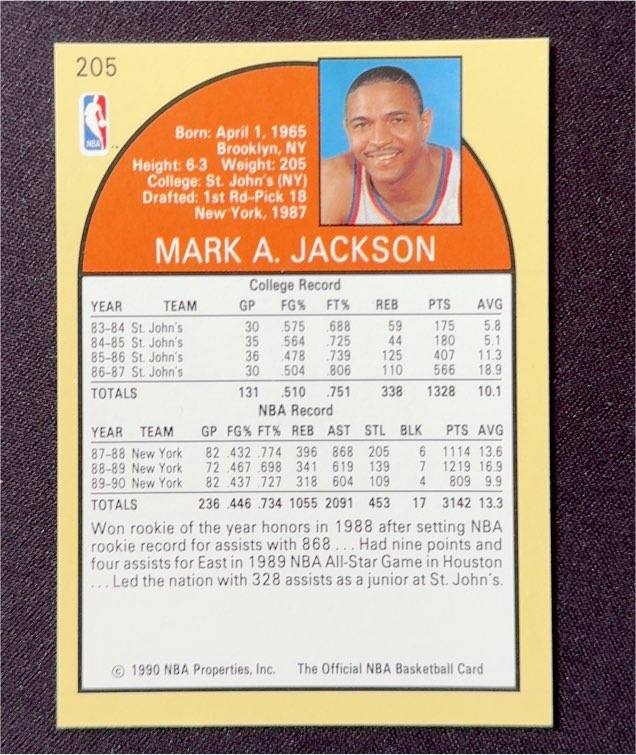 1990 Hoops #205 Mark A. Jackson — front
