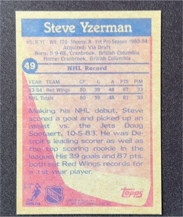 1984-85 Topps #49 Steve Yzerman — front