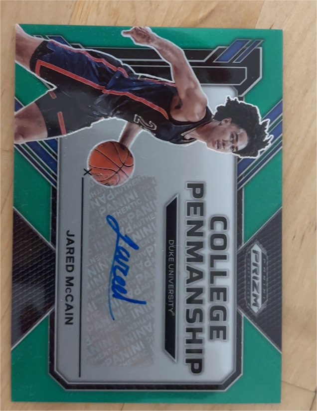2023 Panini Prizm Draft Picks College Penmanship Green Prizm #CP-JMC Jared McCain — front