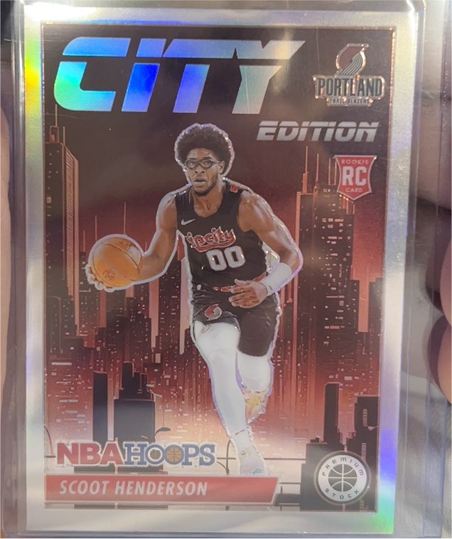 2023-24 Panini NBA Hoops Premium Stock #5 Scoot Henderson City Edition Silver Prizm Rookie Card — front