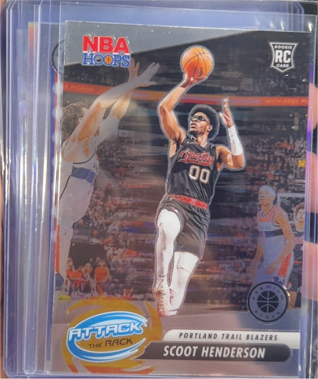 2023-24 Panini NBA Hoops Premium Stock #6 Scoot Henderson Attack The Rack RC — front