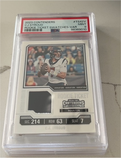 2023 Panini Contenders #TS42V CJ Stroud Rookie Ticket Swatches Variation — front
