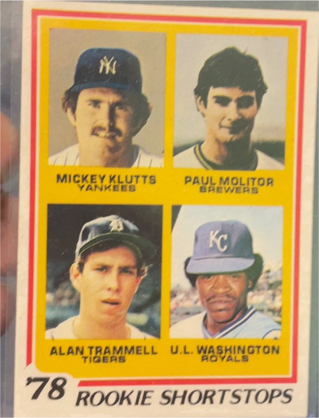 1978 Topps #707 Mickey Klutts/Paul Molitor/Alan Trammell/U.L. Washington Rookie Shortstops — front
