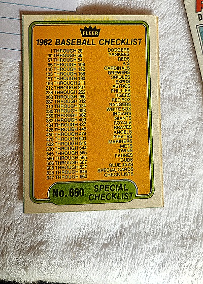 1982 Fleer #660 Special Checklist — front