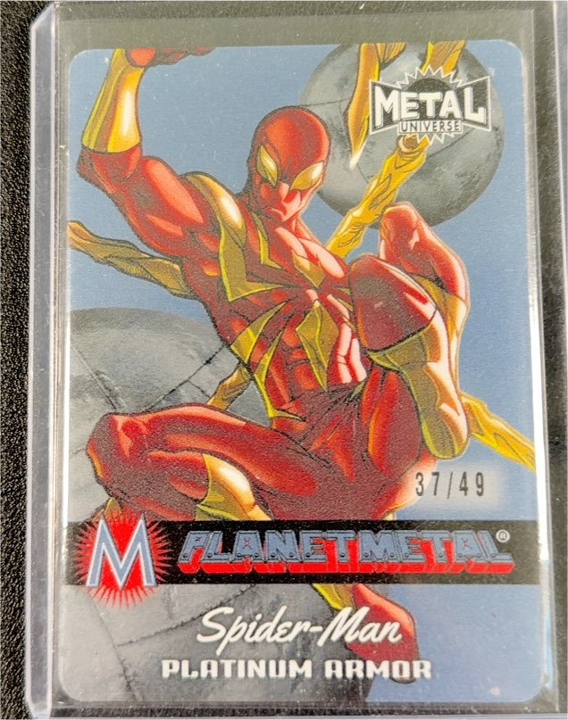 2024 Skybox Marvel Metal Universe Avengers Planet Metal #PM-2 Spider-Man Platinum Armor — front