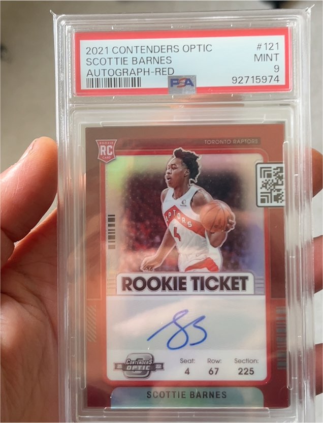 2021 Panini Contenders Optic #121 Scottie Barnes Rookie Ticket Autograph Red — front