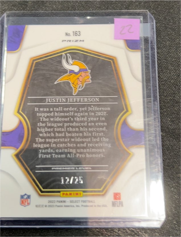 2022 Panini Select Premier Level Prizm #163 Justin Jefferson — front