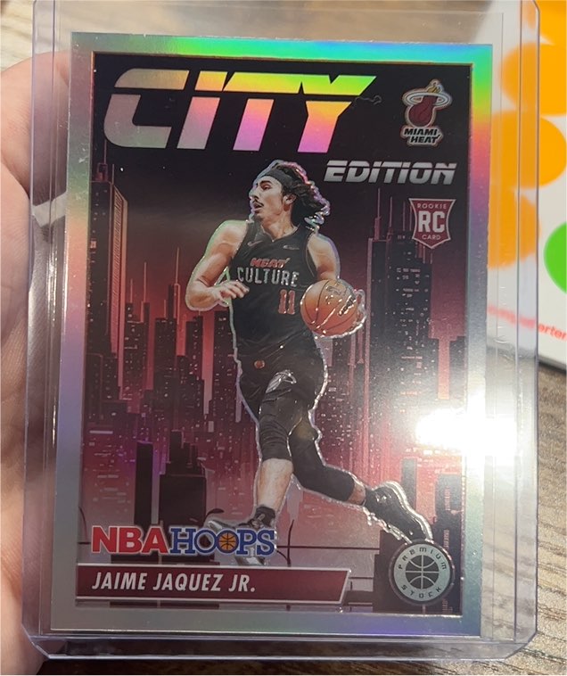 2023-24 Panini NBA Hoops Premium Stock #22 Jaime Jaquez Jr. City Edition Silver Prizm Rookie Card — front