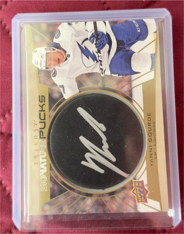 2020-21 Upper Deck Trilogy Signature Pucks #SP-YG Yanni Gourde — front