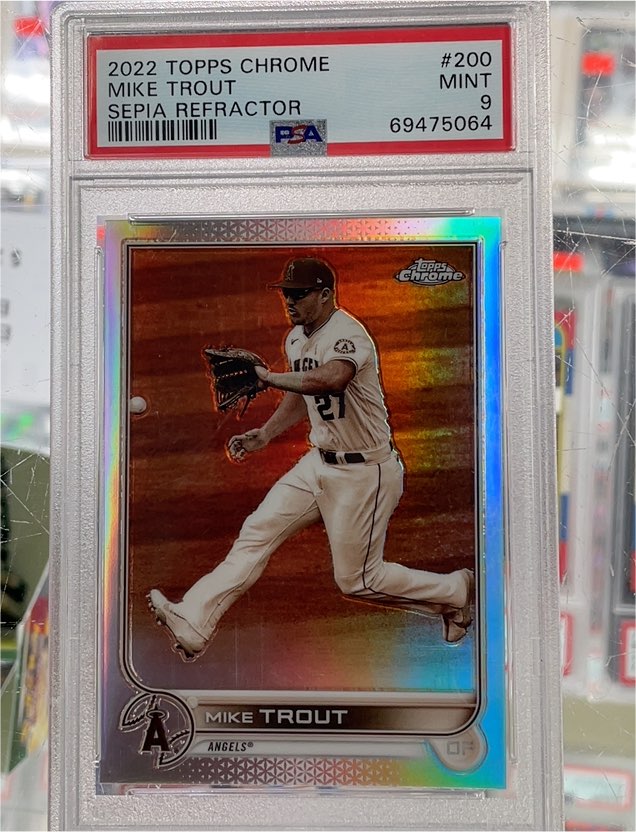 2022 Topps Chrome #200 Mike Trout Sepia Refractor — front