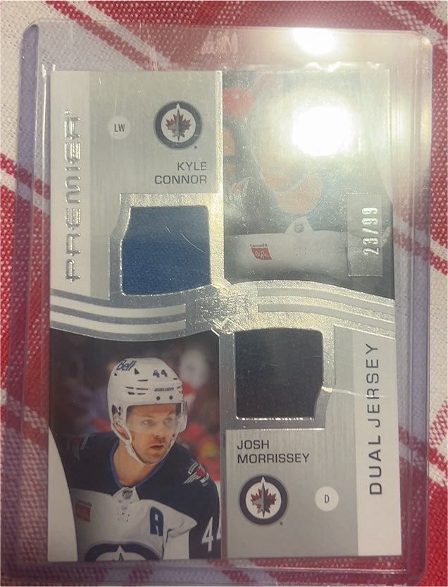 2023-24 Upper Deck Premier #PD-KCJM Kyle Connor / Josh Morrissey Dual Jersey — front