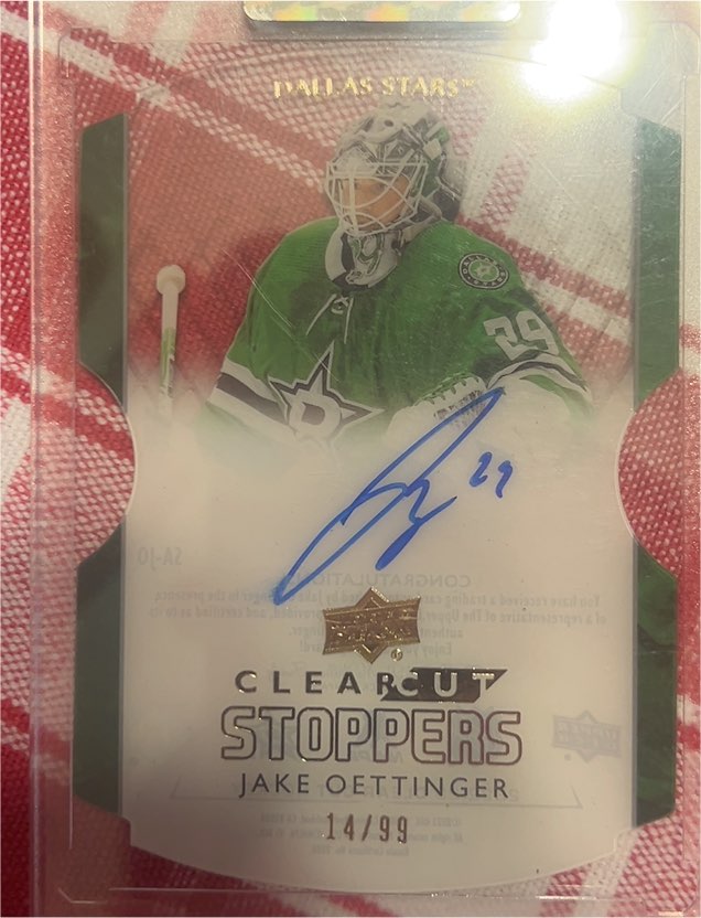 2022-23 Upper Deck Clear Cut Stoppers #SA-JO Jake Oettinger — front