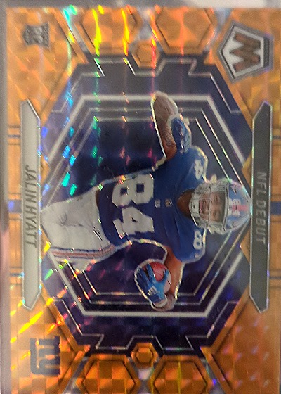 2023 Panini Mosaic Jalin Hyatt NFL Debut Reactive Yellow Prizm Rookie RC #ND-17 — front