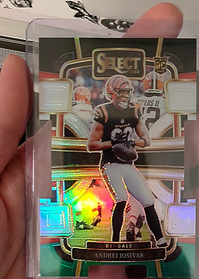 2023 Panini Select #21 Andrei Iosivas RC Red White & Blue Prizm Die Cut Bengals Rookie — front