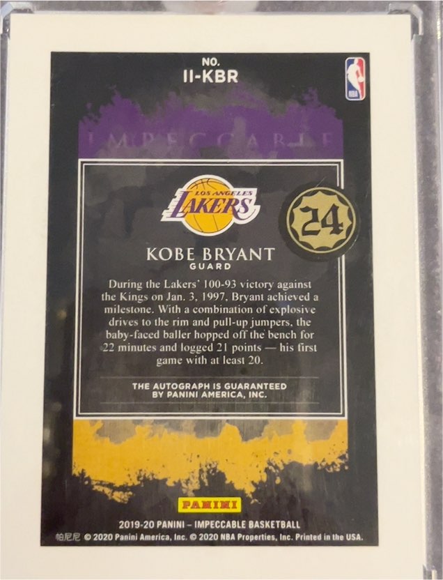 2019-20 Panini Impeccable #11-KBR Kobe Bryant — front