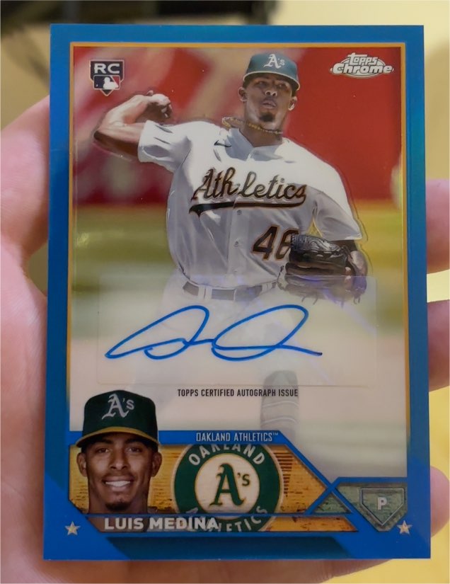 2023 Topps Chrome Update #AC-LM Luis Medina Aqua Wave Rookie Auto — front