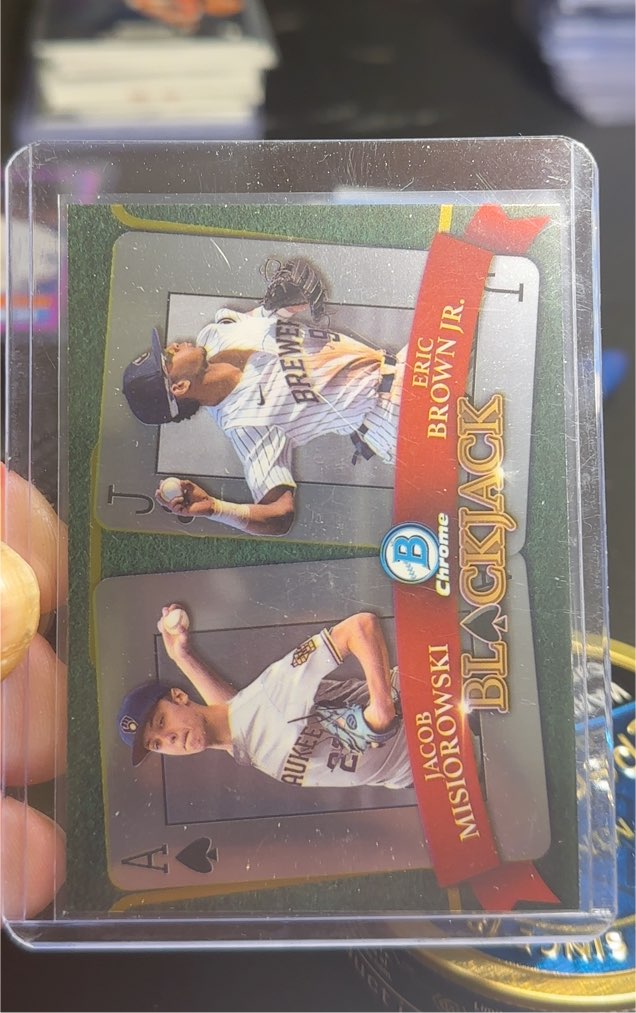 2022 Bowman Chrome Draft #BJ-4 Jacob Misiorowski / Eric Brown Jr. Blackjack — front