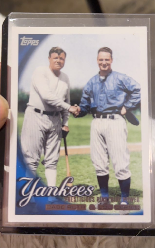 2010 Topps #637 Prestigious Pinstripe Power Babe Ruth / Lou Gehrig — front