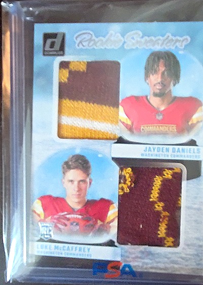 2024 Donruss #RHD-WAS Jayden Daniels / Luke McCaffrey Rookie Sweater Patch — front