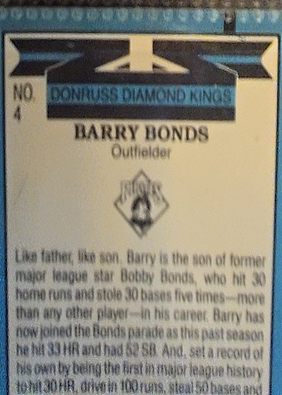 1987 Donruss Diamond Kings #4 Barry Bonds — front