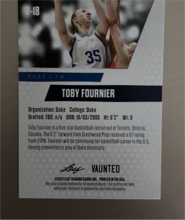 2024 Leaf Vaunted W-18 Toby Fournier — front