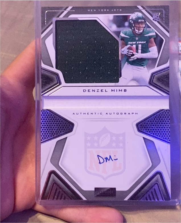 2020 Panini Playbook Denzel Mims Rookie Patch Autograph — front