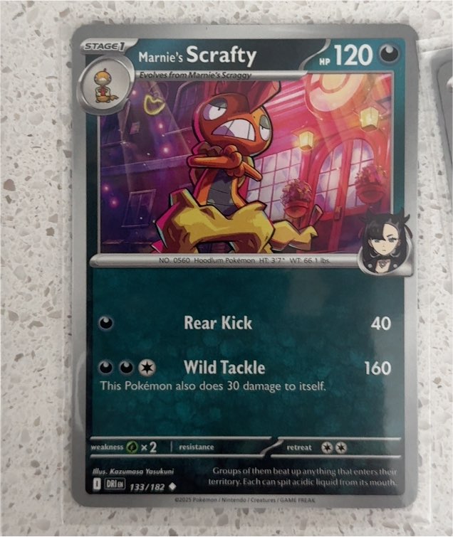2025 Pokémon TCG SV10 Destined Rivals #133 Marnie's Scrafty — front