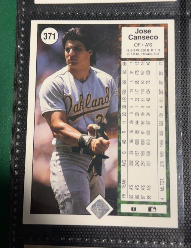 1989 Upper Deck #371 Jose Canseco — front