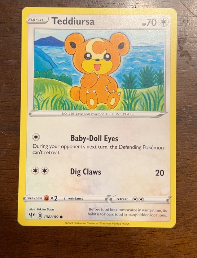 2020 Pokémon Darkness Ablaze #138 Teddiursa — front