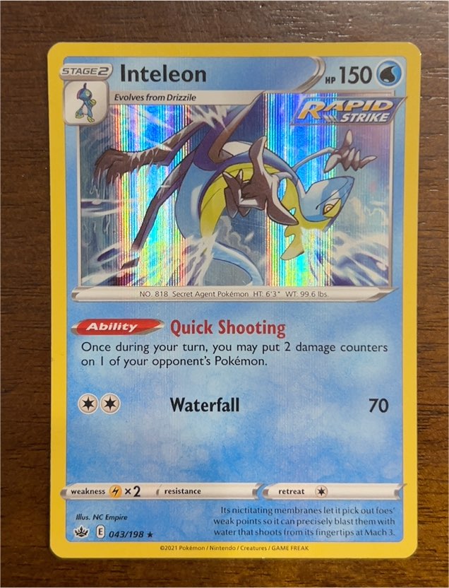 2021 Pokémon TCG Chilling Reign #043 Inteleon — front
