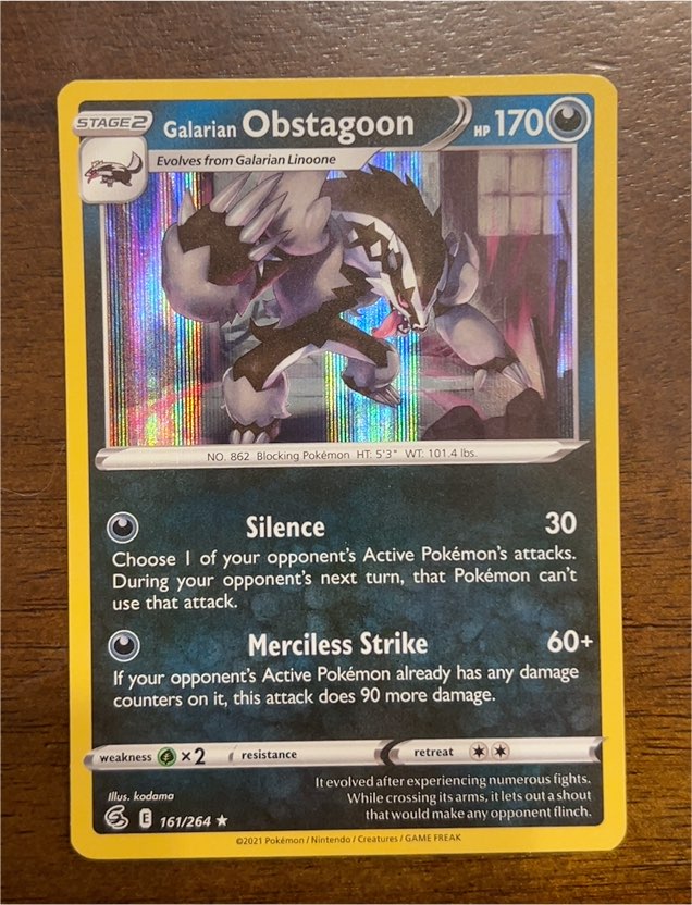 2021 Pokémon Fusion Strike #161 Galarian Obstagoon — front