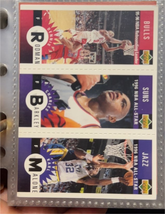 1996-97 Upper Deck Collector's Choice #M83/M65/M14 Dennis Rodman/Charles Barkley/Karl Malone — front
