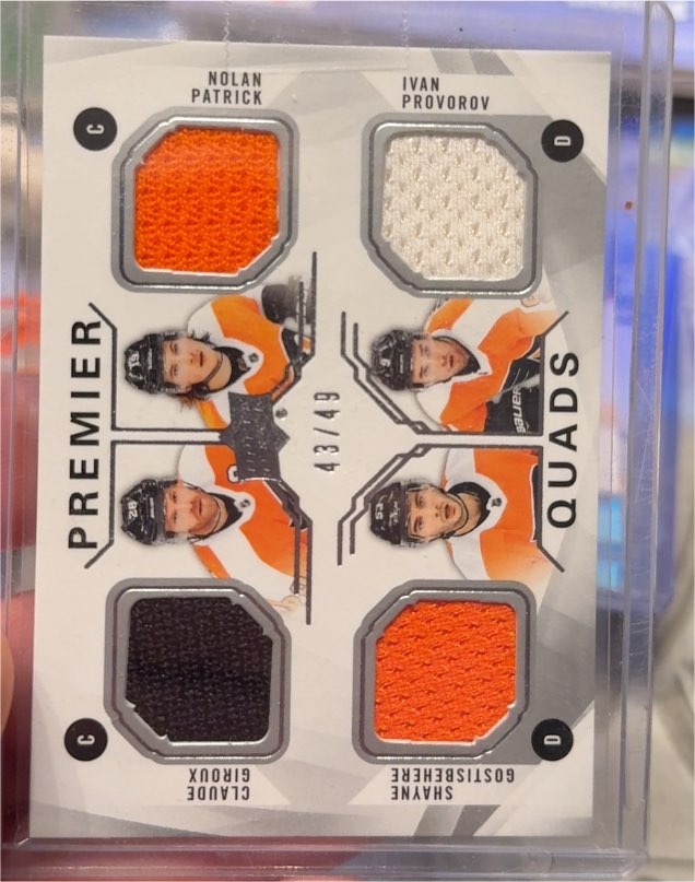 2015-16 SP Game Used Premier Quads #43/49 Nolan Patrick/Ivan Provorov/Claude Giroux/Shayne Gostisbehere — front