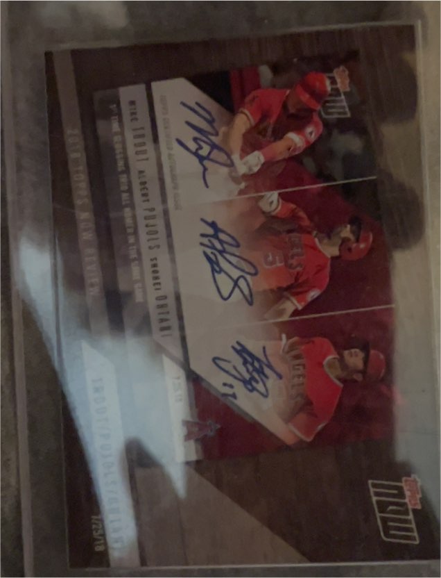 2019 Topps Now #TN-9 Shohei Ohtani Mike Trout Albert Pujols Facsimile Auto — front