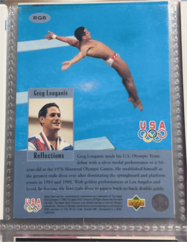 1996 Upper Deck Olympicard Reflections of Gold #RG8 Greg Louganis — front