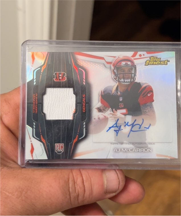 2014 Topps Finest Rookie Autograph Patch #RAP-AMC AJ McCarron — front