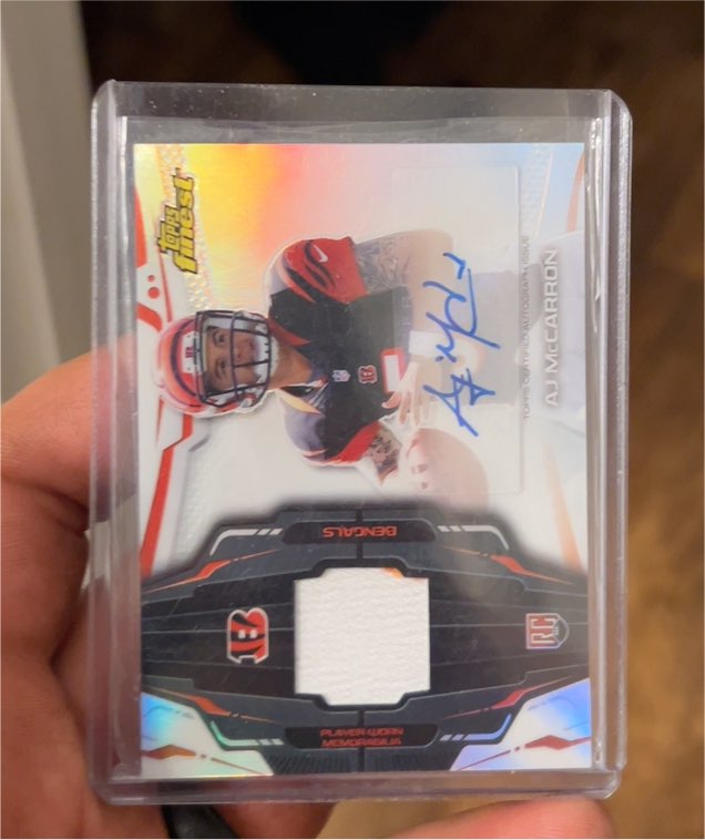 2014 Topps Finest #RAP-AMC AJ McCarron Rookie Patch Autographs Refractors — front