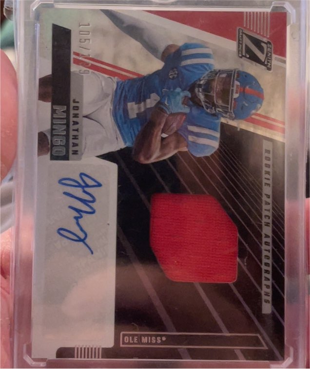 2023 Panini Chronicles Draft Picks #ZA-JM Jonathan Mingo Zenith Rookie Patch Auto — front