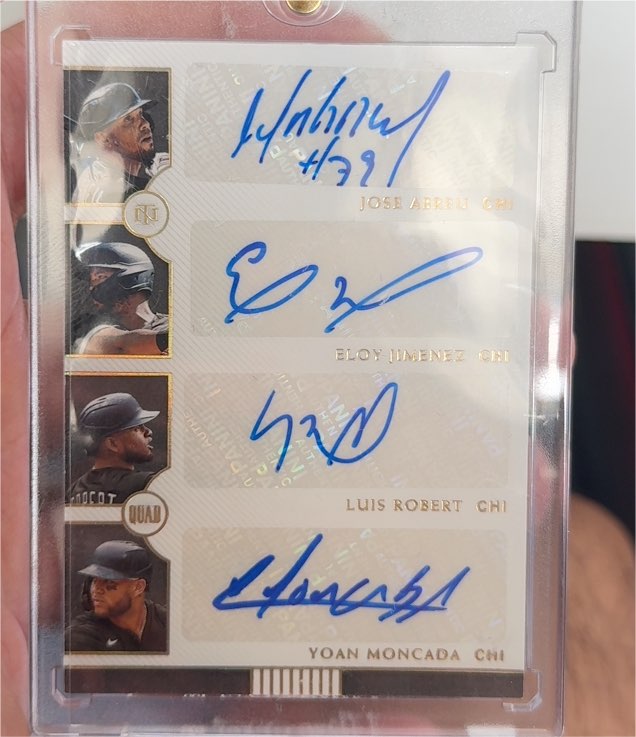2024 Panini National Treasures Quad Autograph Jose Abreu Eloy Jimenez Luis Robert Yoan Moncada — front