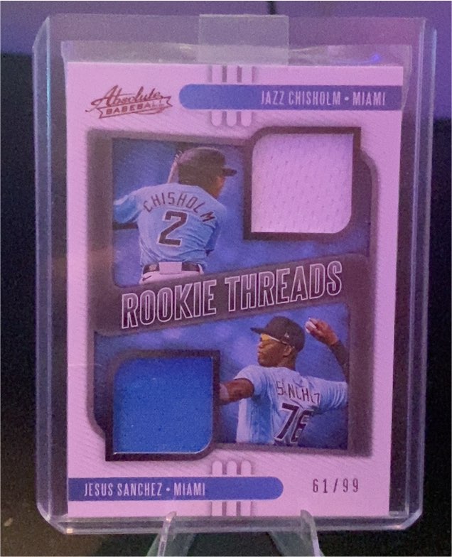 2021 Panini Absolute Rookie Threads #RTD-JC Jazz Chisholm Jesus Sanchez — front