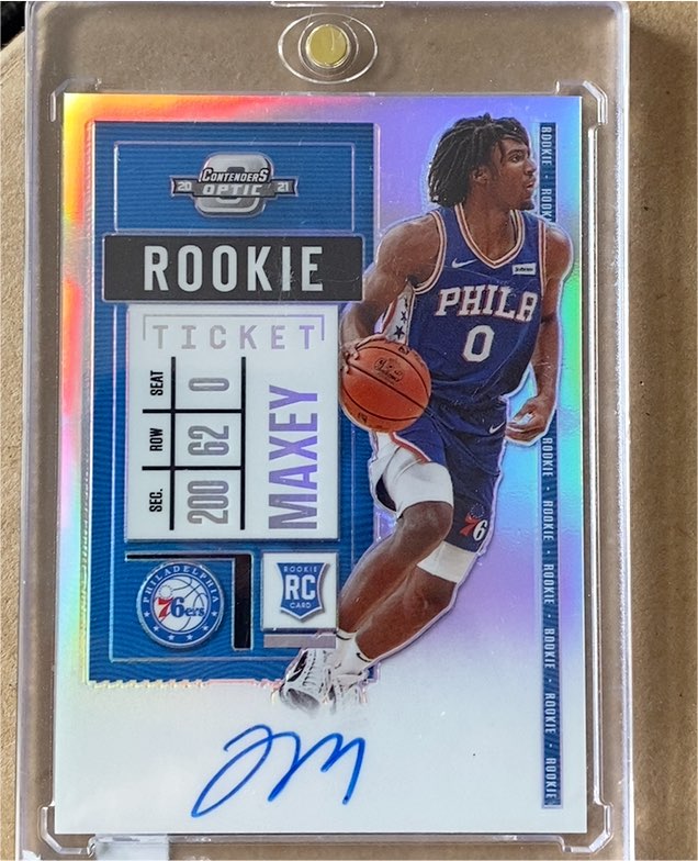 2020-21 Panini Contenders Optic #120 Tyrese Maxey Rookie Ticket Auto — front