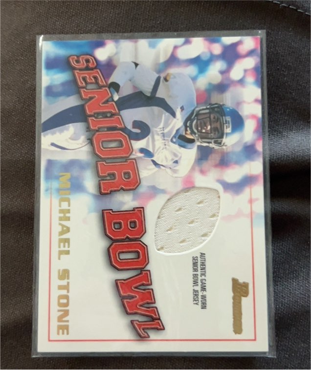 2001 Bowman Senior Bowl Michael Stone Game Worn Jersey Patch Relic #BJ-MS — front